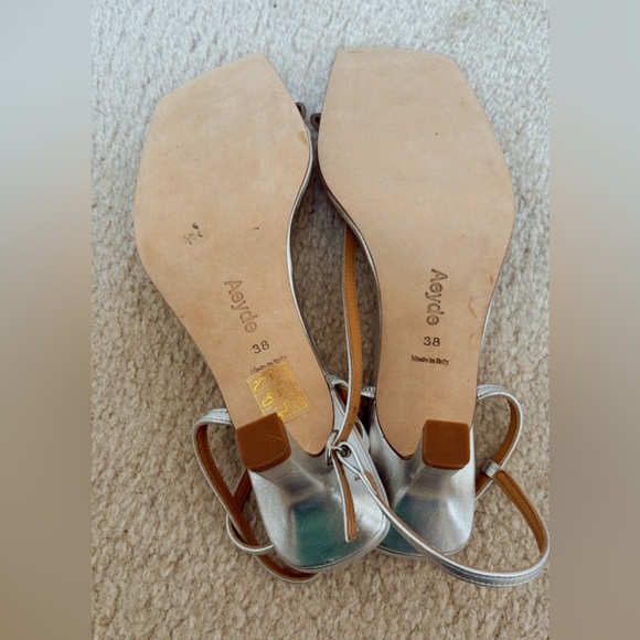 NEW Aeyde Elise Square Toe Post Sandals Dress Heels in Silver Nappa Leather 38 - Picture 10 of 10